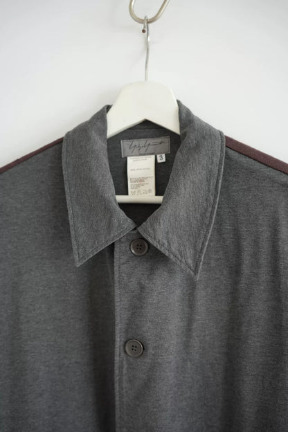 gray and brown patchwork shirt