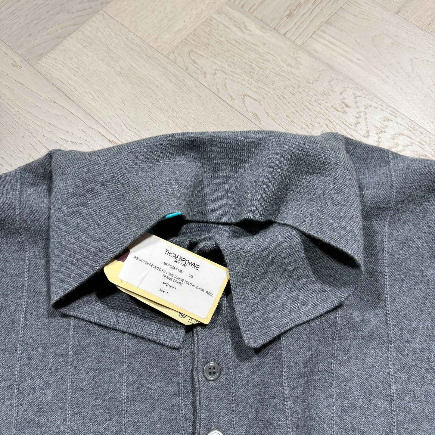 Thom Browne Striped Button Long Sleeve Polo