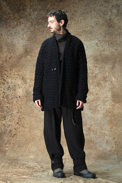 black oversized hand-knitted cashmere jacket