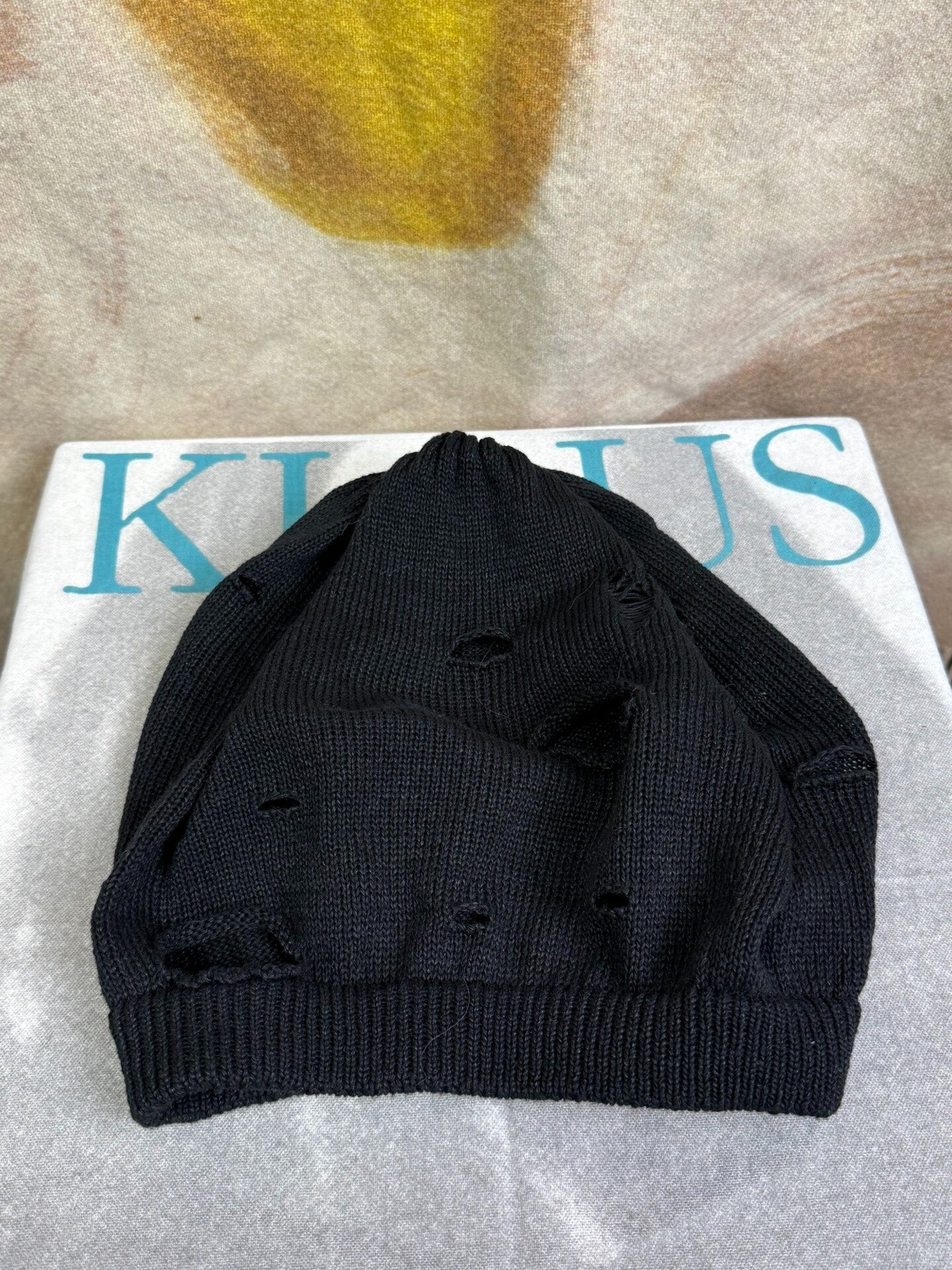 Yohji Yamamoto Distressed Black Beanie
