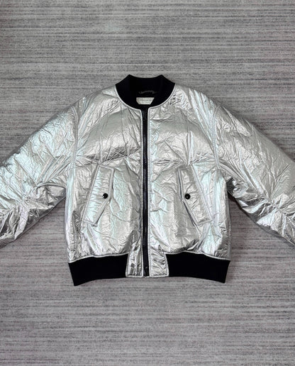 silver bomber jacket with back zipper