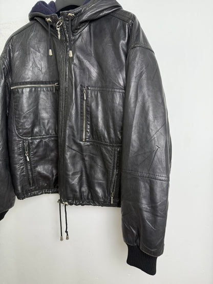 black leather zip-up short jacket