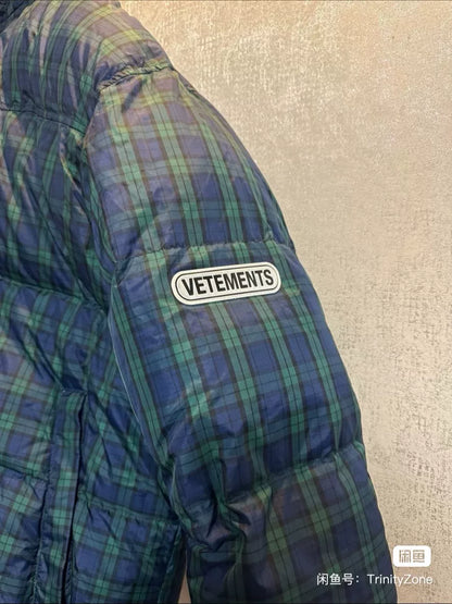 reversible plaid puffer jacket with hoods