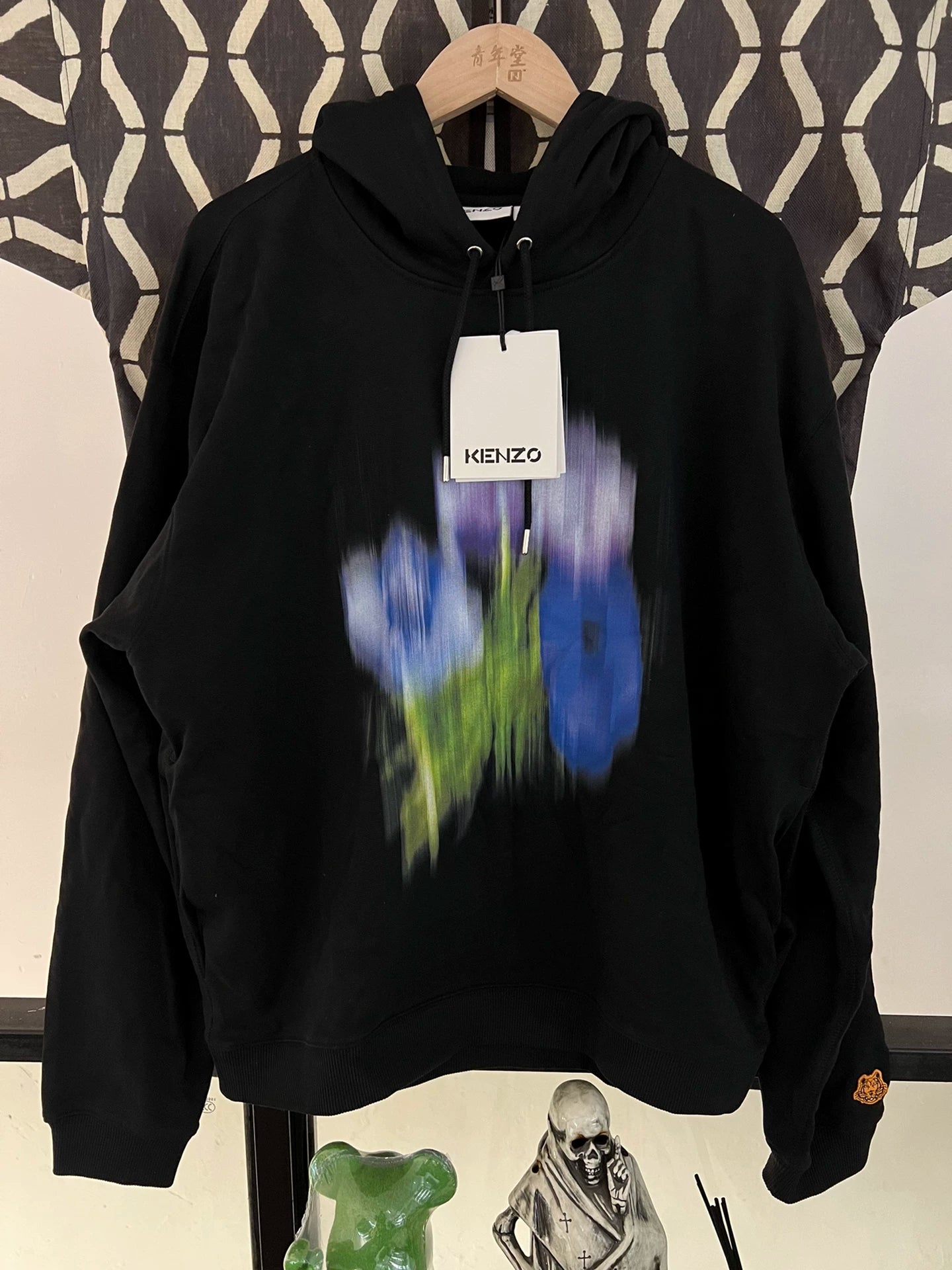 kenzo black hoodie with floral design