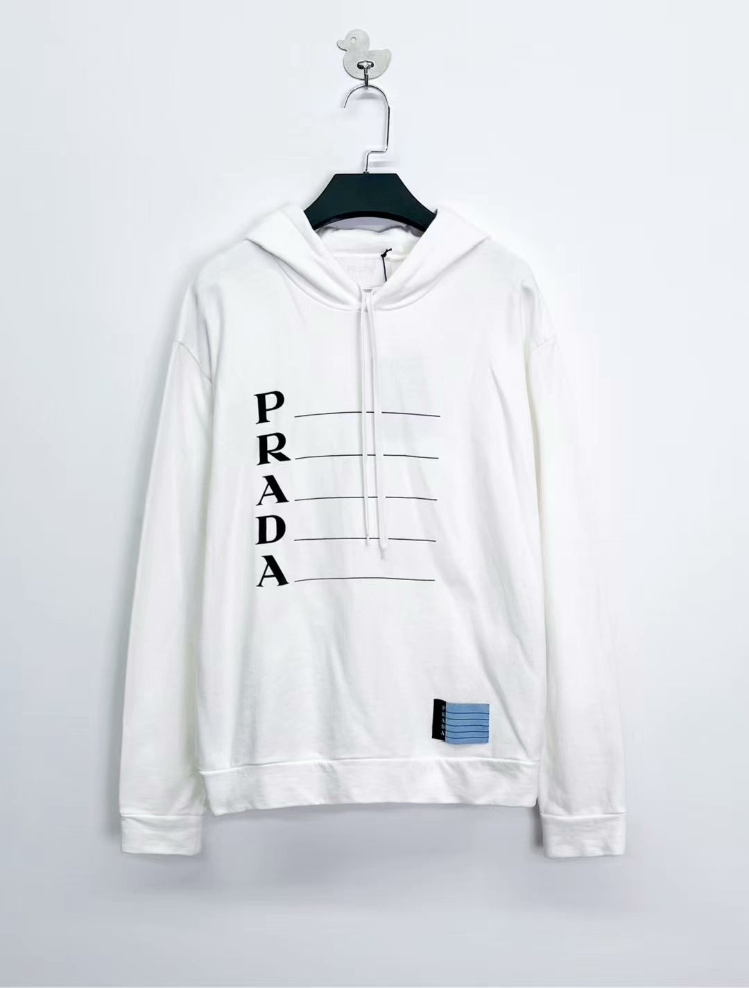 prada white logo hoodie with triangle tag