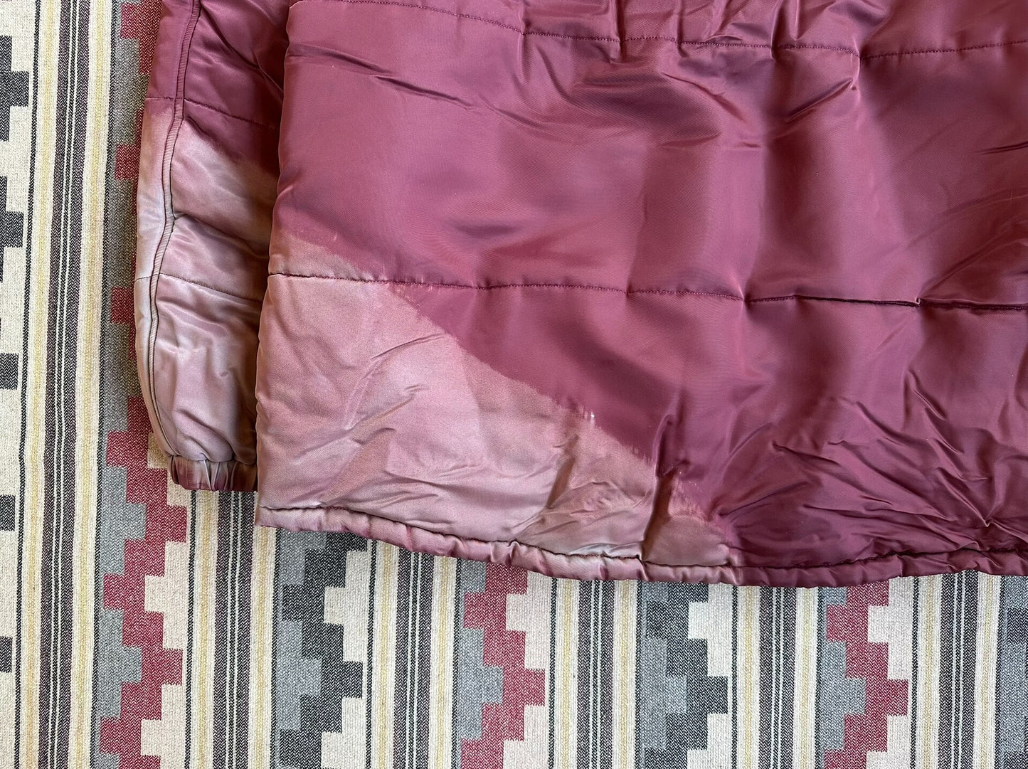 hand dyed puffer jacket in warm tones