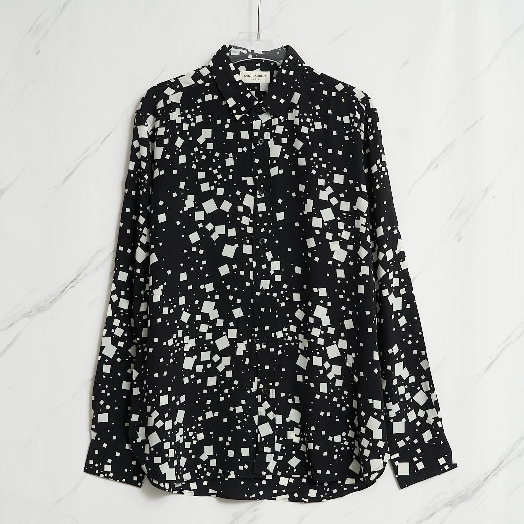 Saint Laurent Men's Square-Pattern Silk Shirt