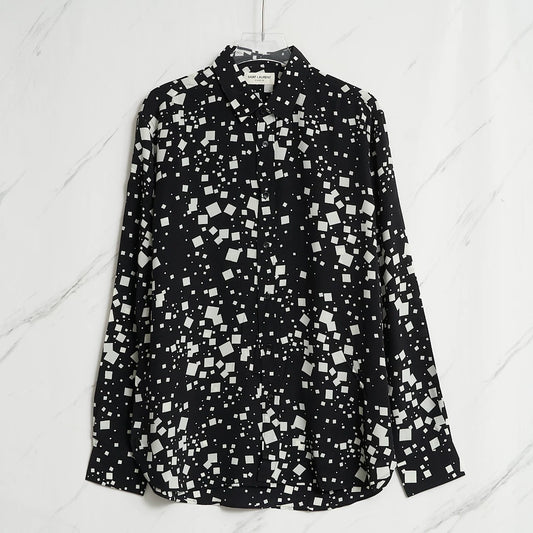 Saint Laurent Men's Square-Pattern Silk Shirt