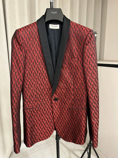 Saint Laurent Red Black Leopard Blazer