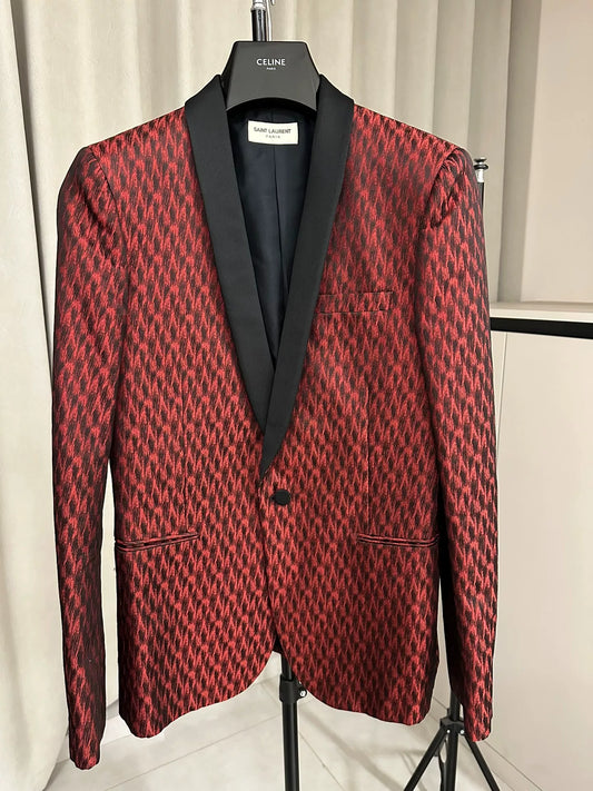 Saint Laurent Red Black Leopard Blazer