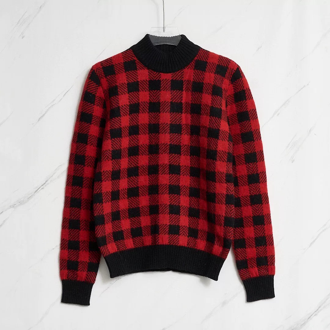 Saint Laurent Men's Checkered Mock Neck Sweater