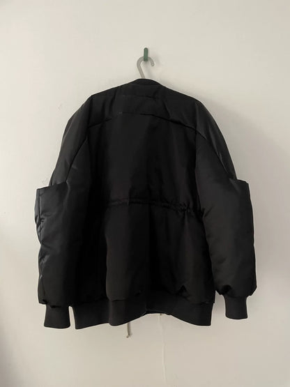 oversized black puffer jacket with waist tie