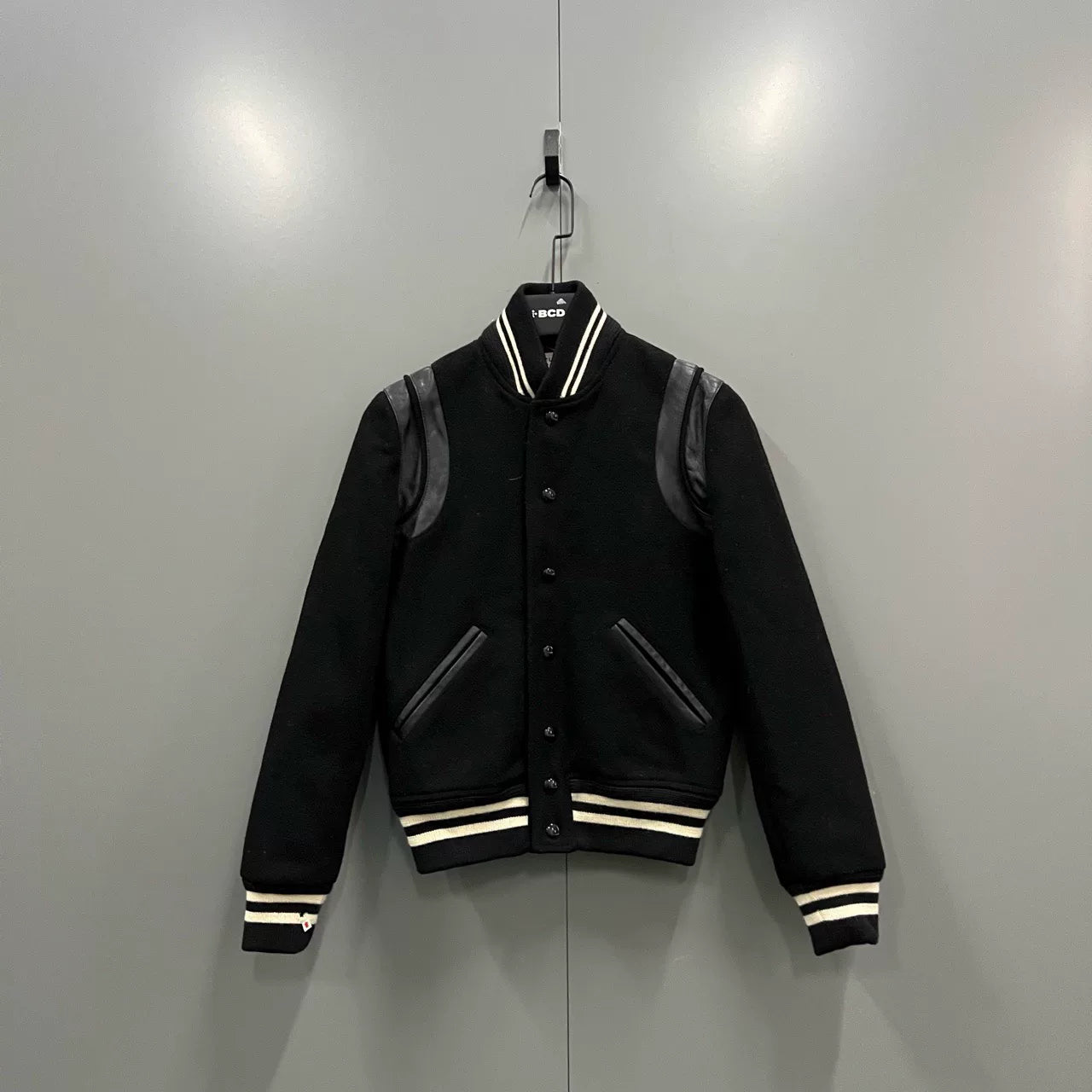 Saint Laurent Black Leather Patch Baseball Jacket