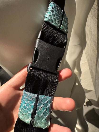 python leather waist bag with vivid print