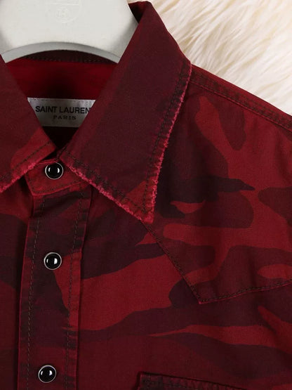 Saint Laurent Men's Red Camo Cotton Shirt