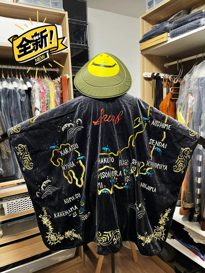 oversized embroidered shawl coat from kapital