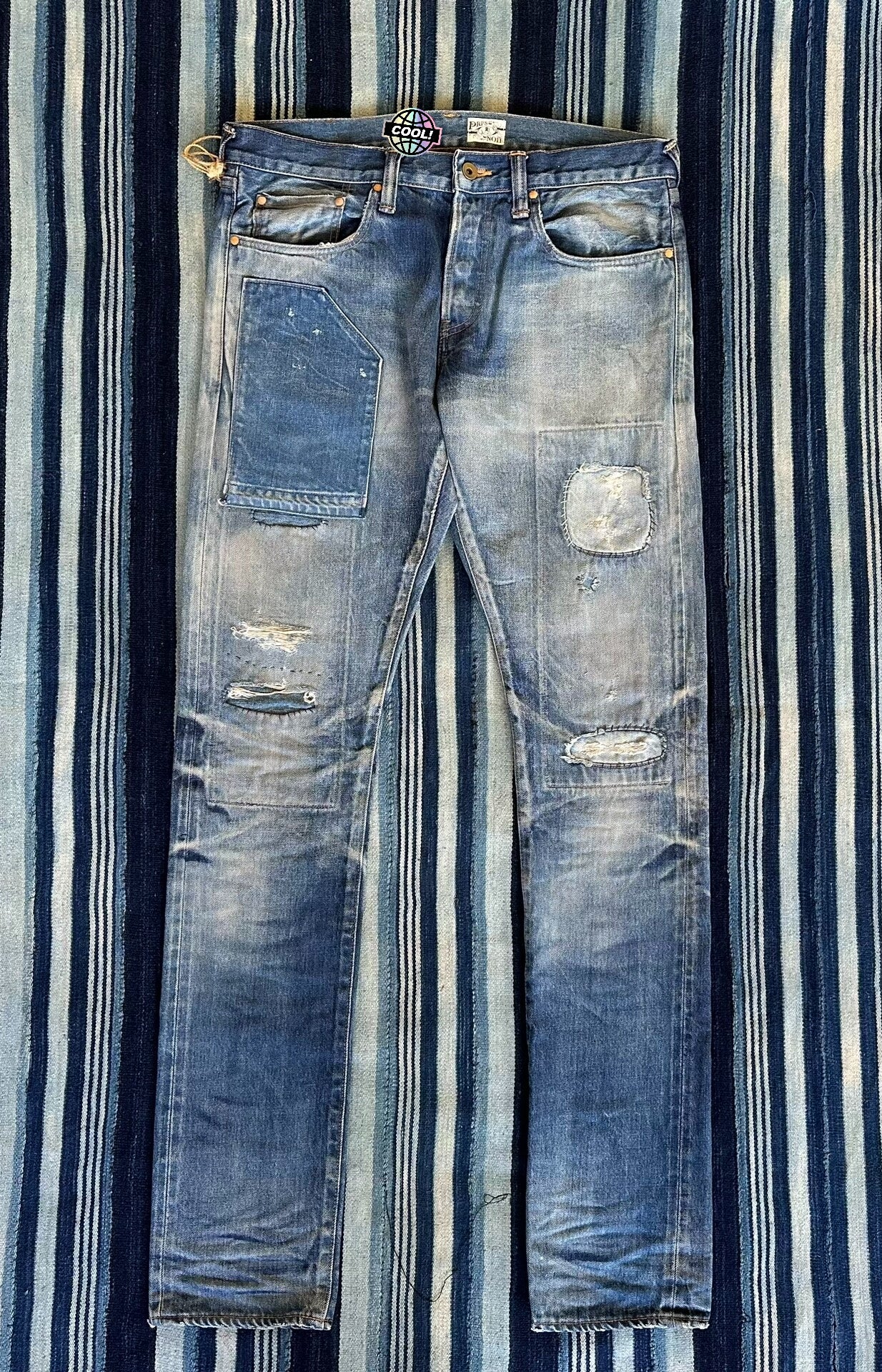 dark wash patchwork denim jeans