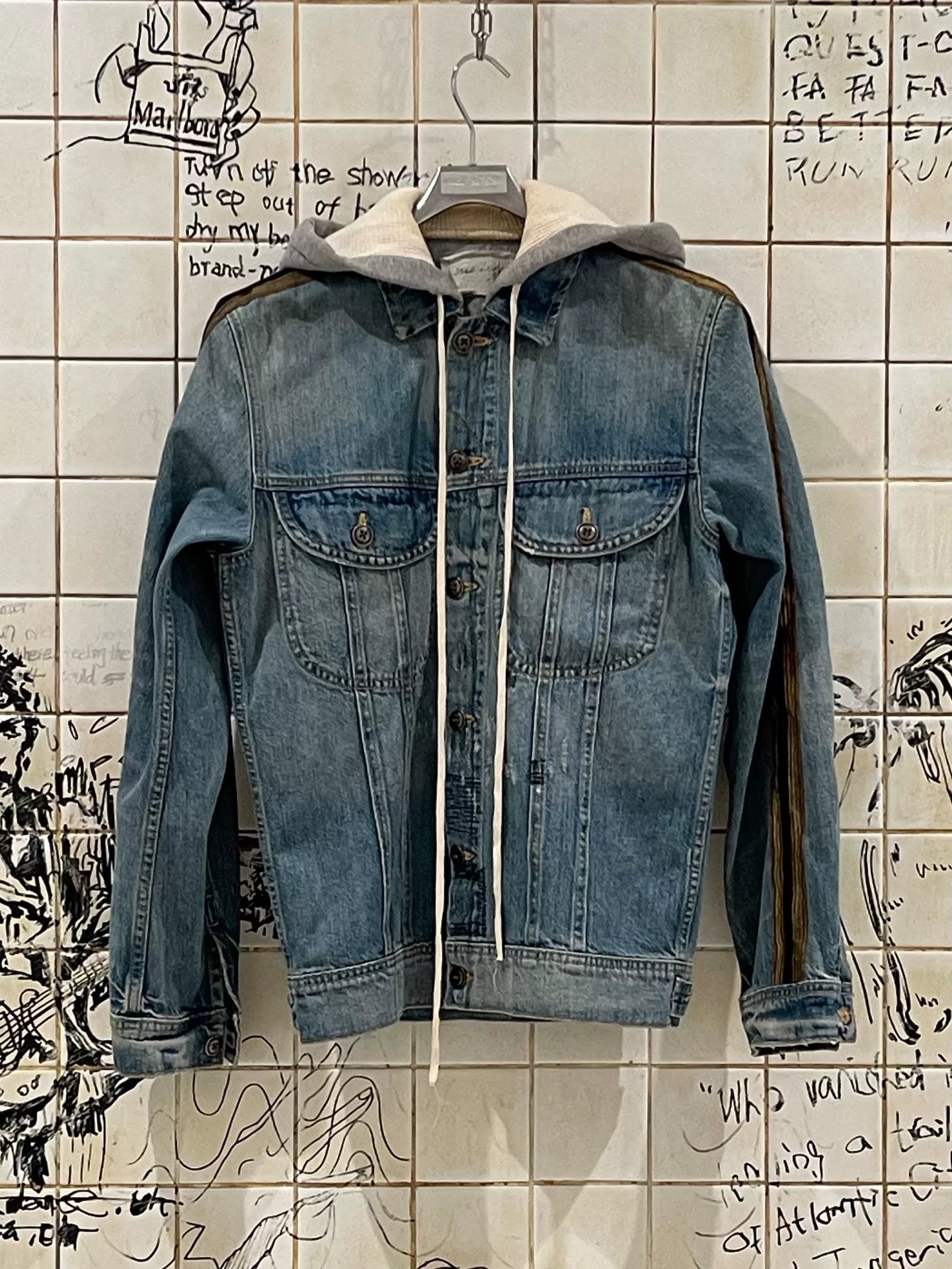 Greg Lauren Layered Hooded Denim Jacket