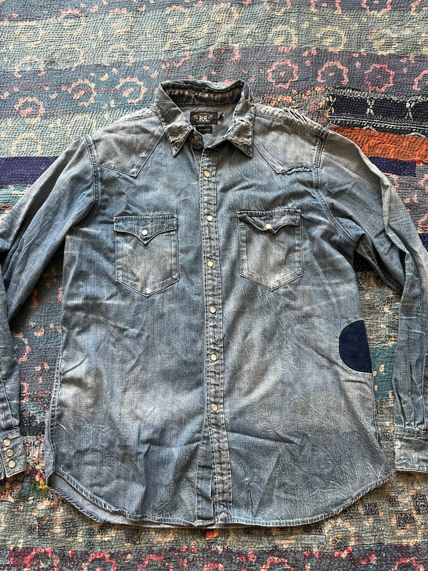 vintage rrl western style patched shirt