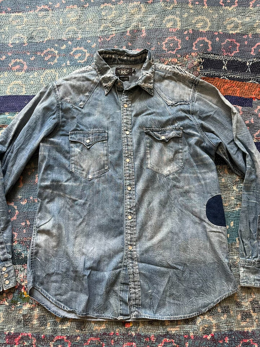 vintage rrl western style patched shirt