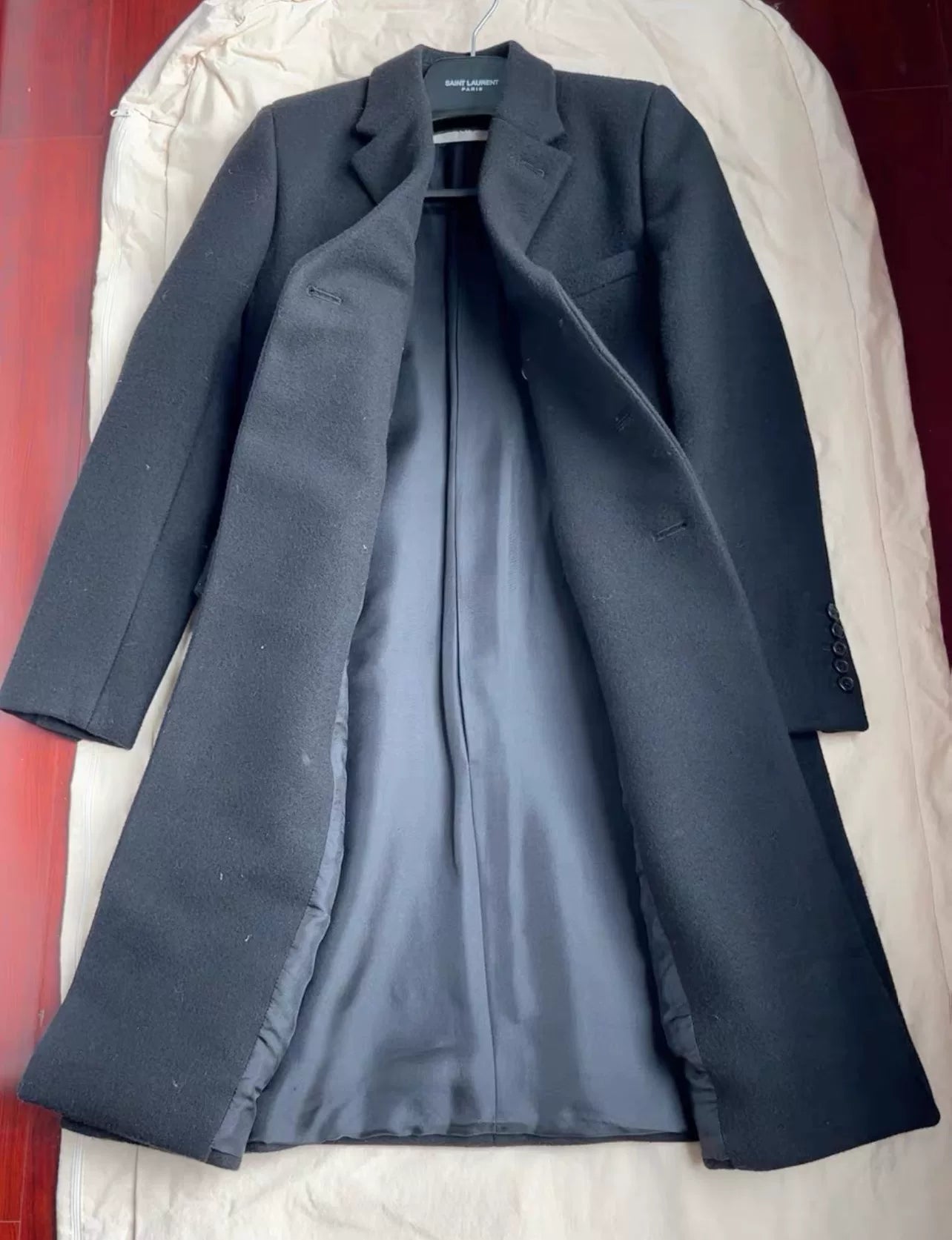 SAINT LAURENT Black Wool Slim Coat Size 36