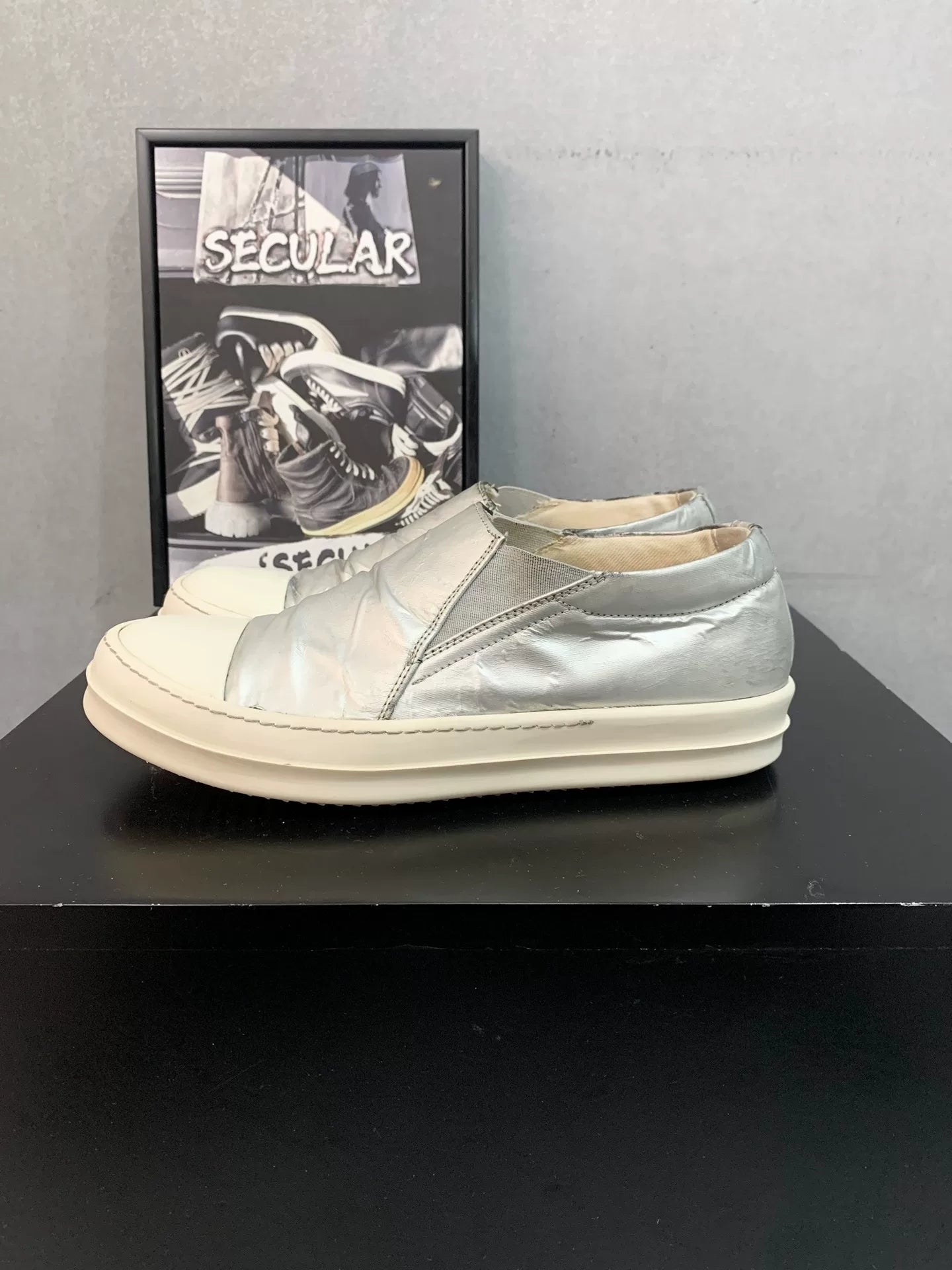 Rick Owens Silver Slip-On Sneakers