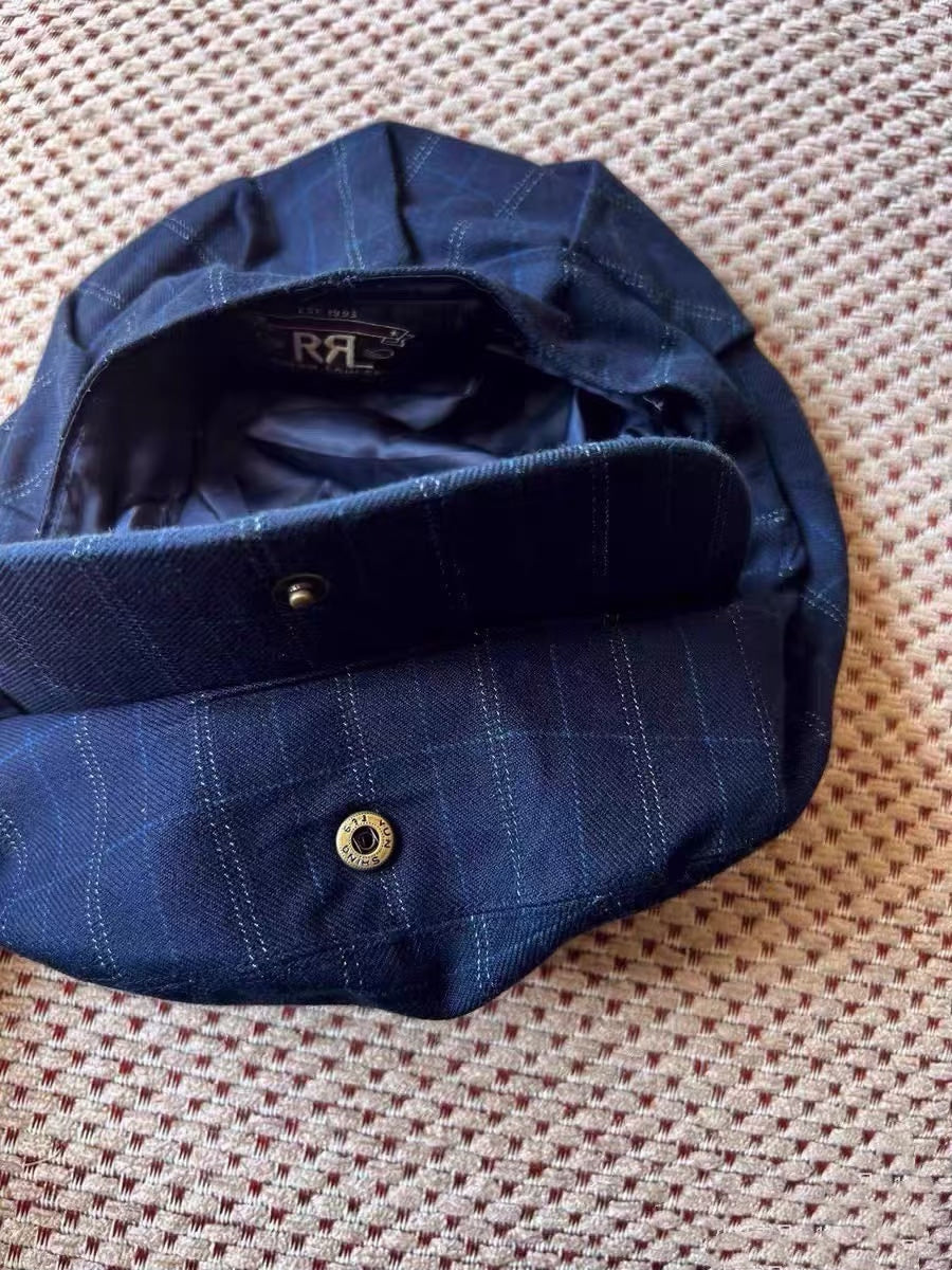 RRL Blue Plaid Newsboy Cap