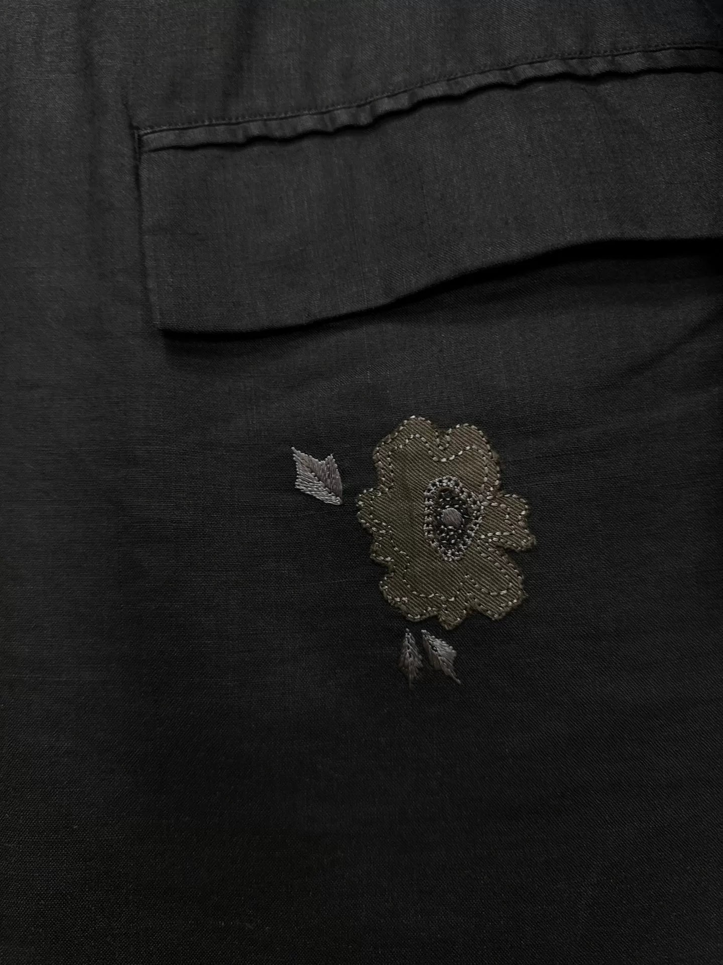 black linen jacket with floral embroidery