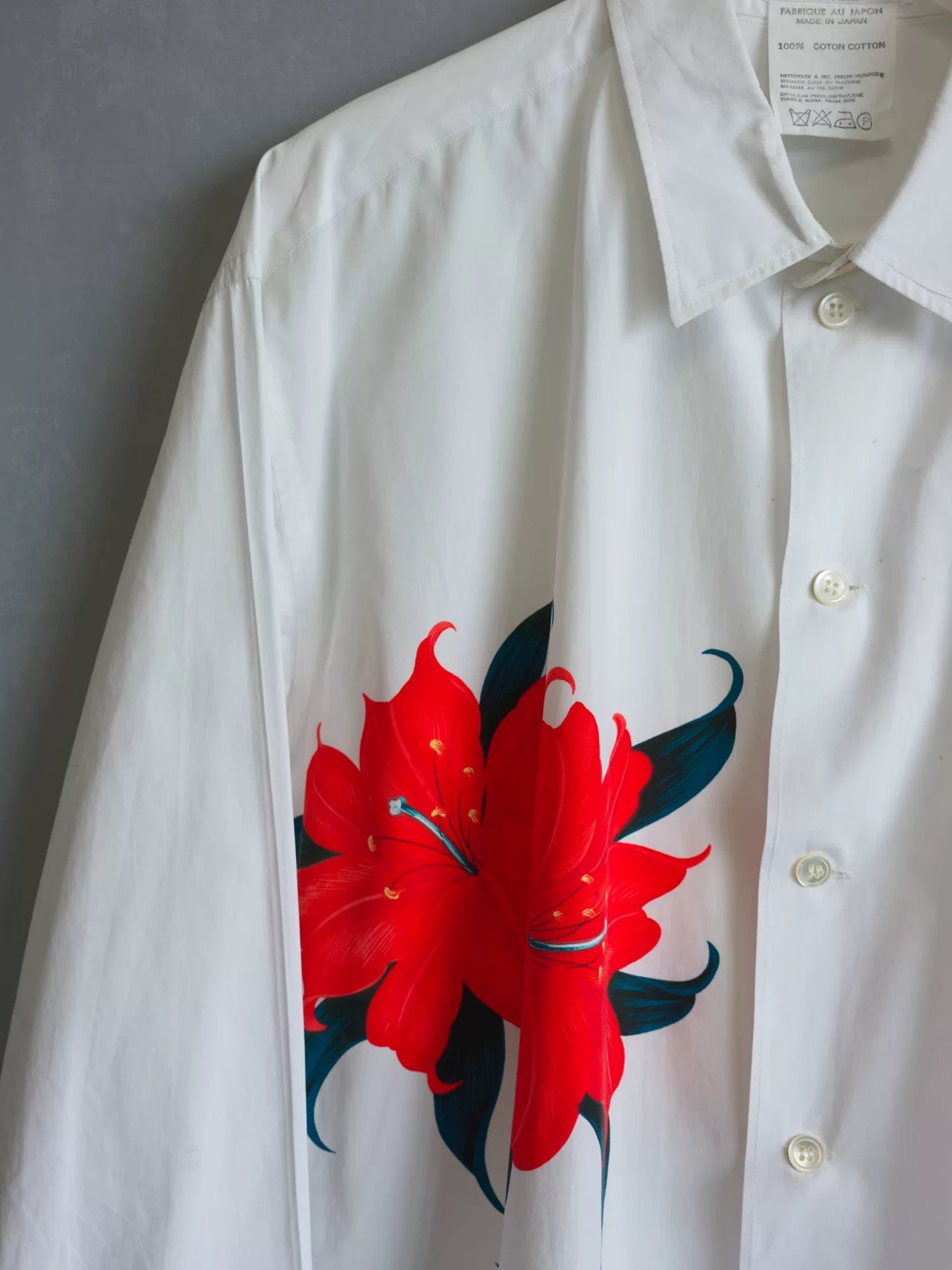 Yohji Yamamoto Red Floral Long Sleeve Shirt