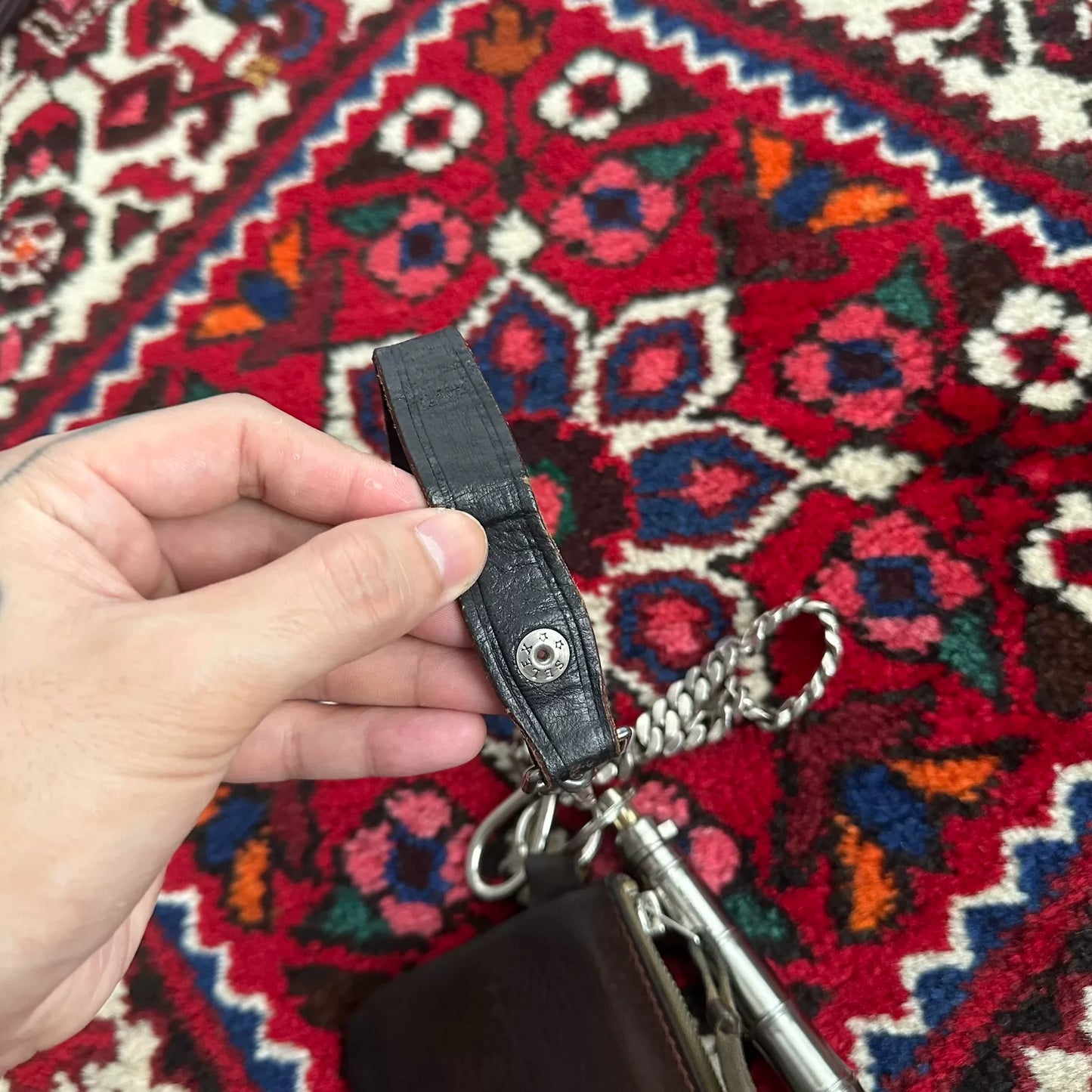 tenderloin silver wallet chain with leather details