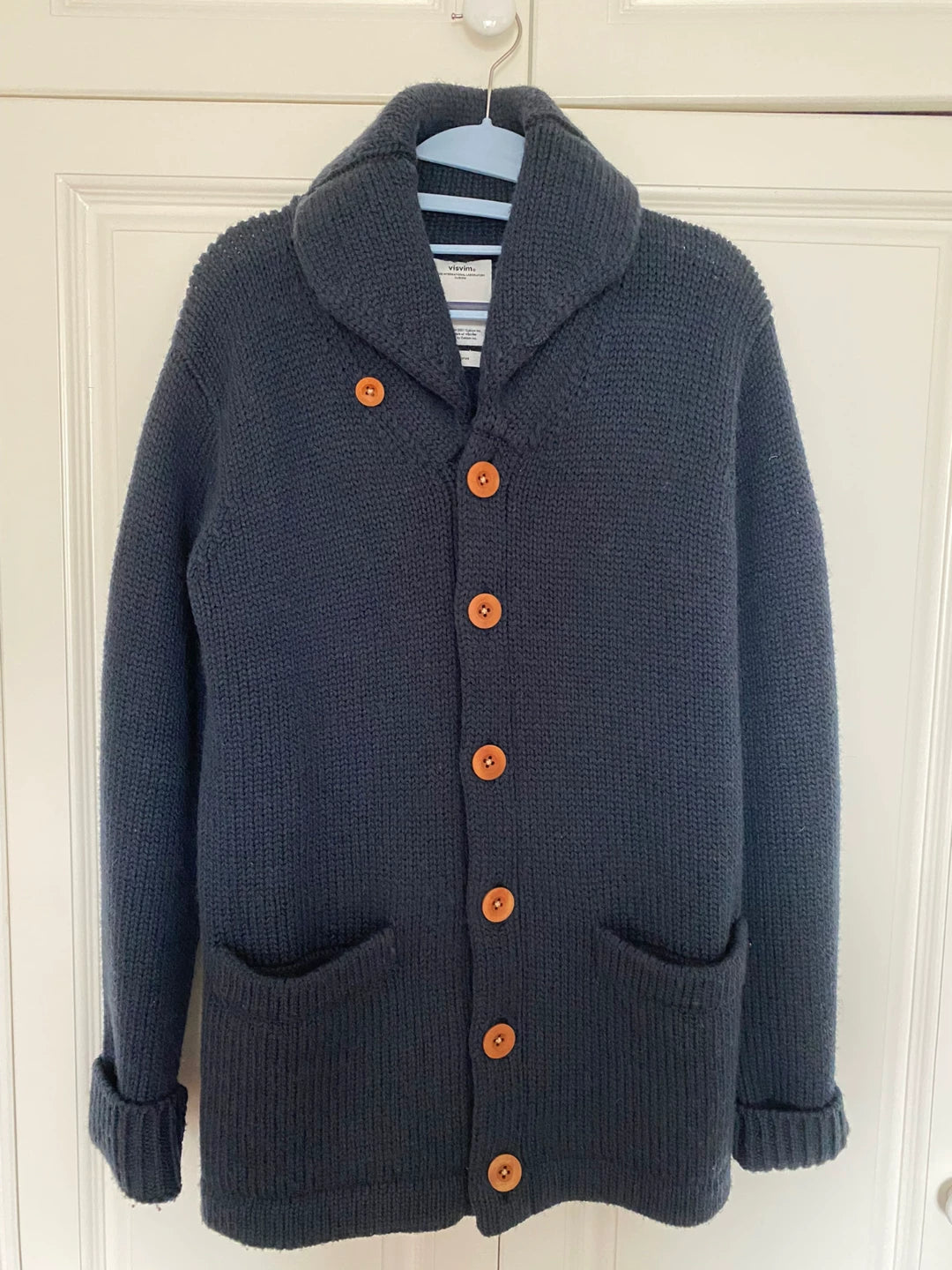 visvim Dark Blue Wool Cardigan Orange Buttons