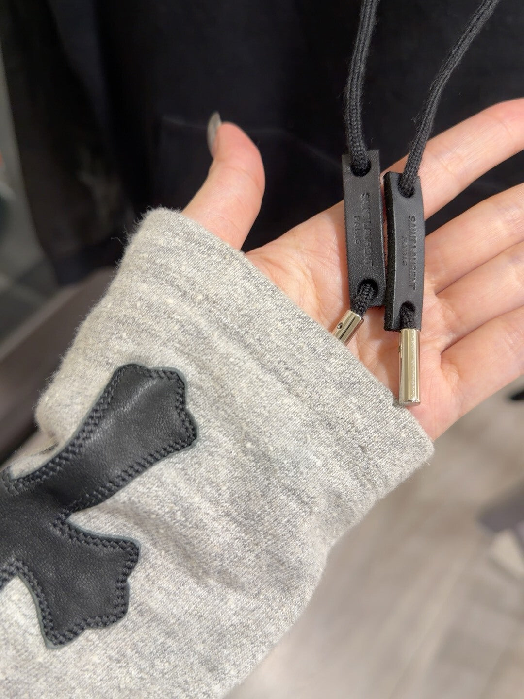 Saint Laurent Black Leather Sleeve Sweatshirt