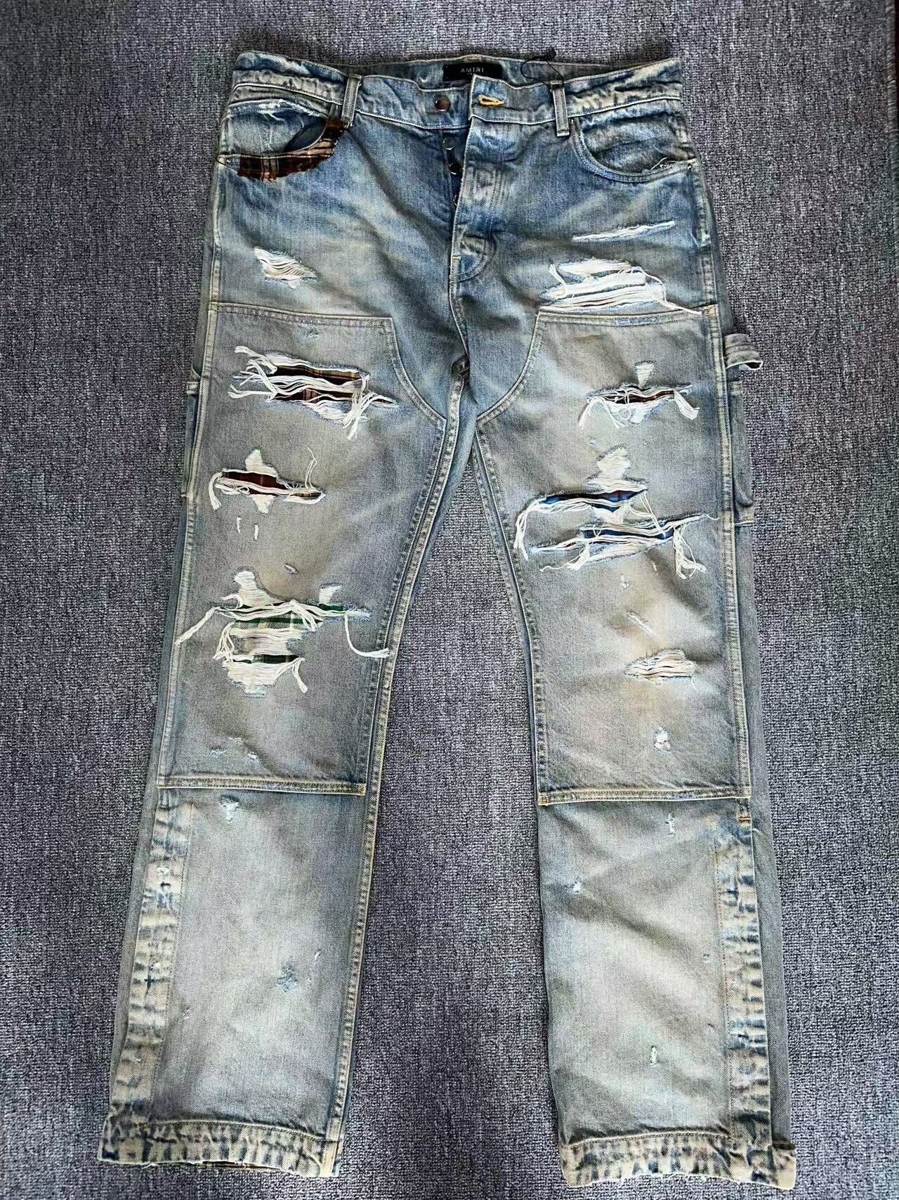 amiri distressed loose fit denim pants
