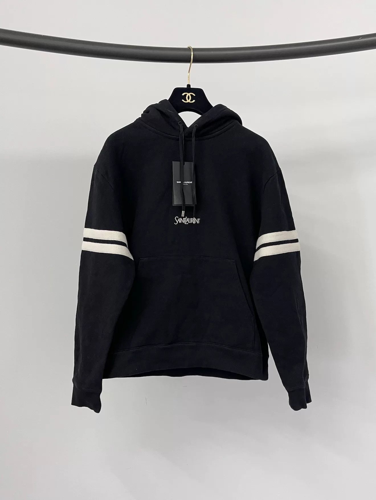 Saint Laurent Black Striped Sleeve Hoodie