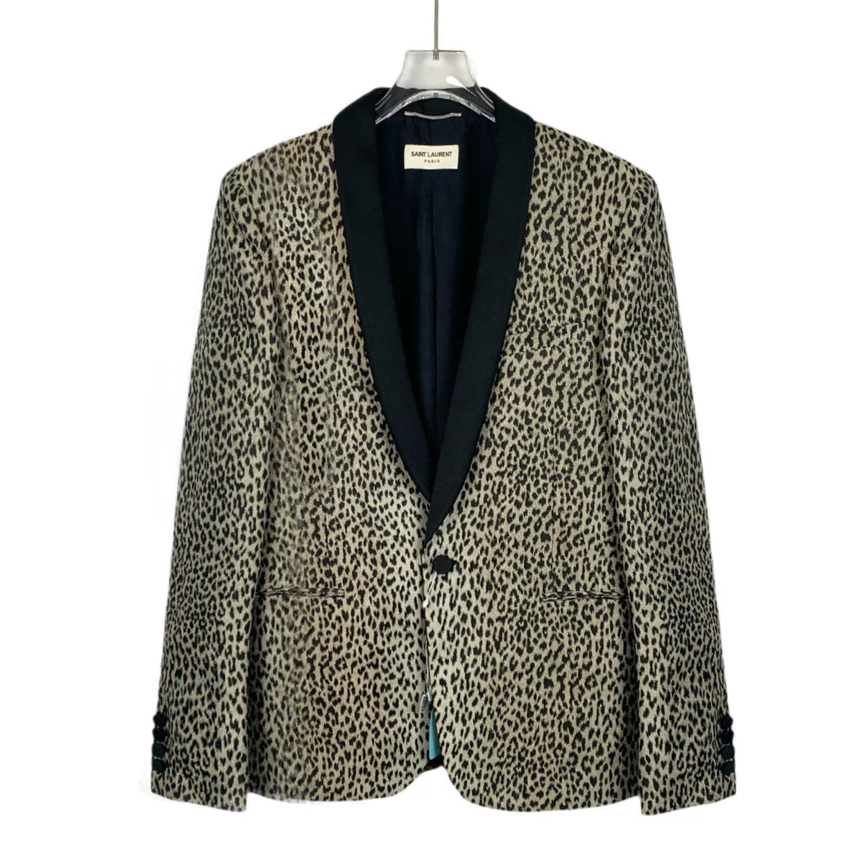 Saint Laurent Leopard Print V-Neck Blazer