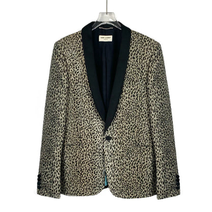 Saint Laurent Leopard Print V-Neck Blazer