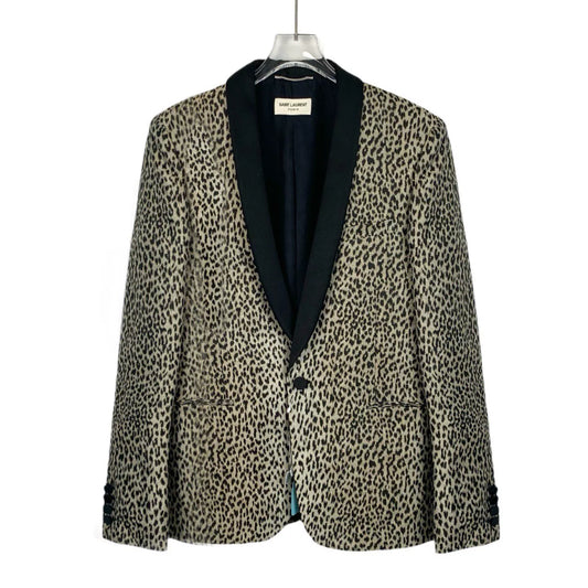 Saint Laurent Leopard Print V-Neck Blazer