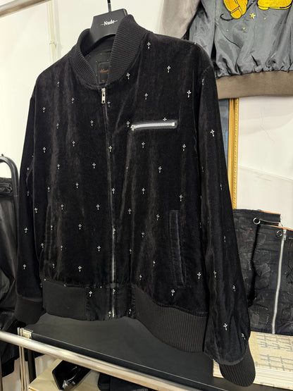 Velvet Bomber Jacket with Cross Details