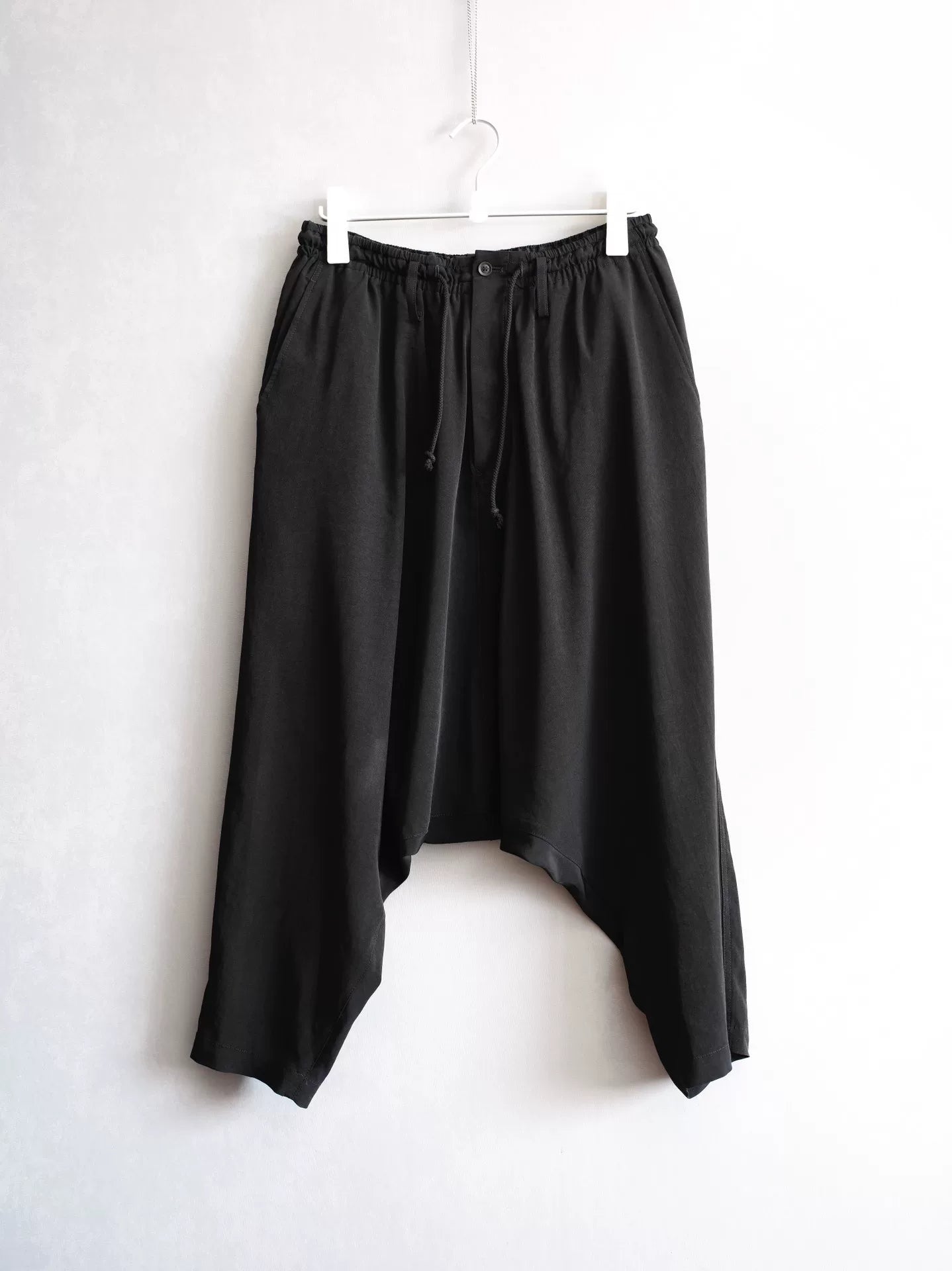 yohji yamamoto low-crotch asymmetrical pants