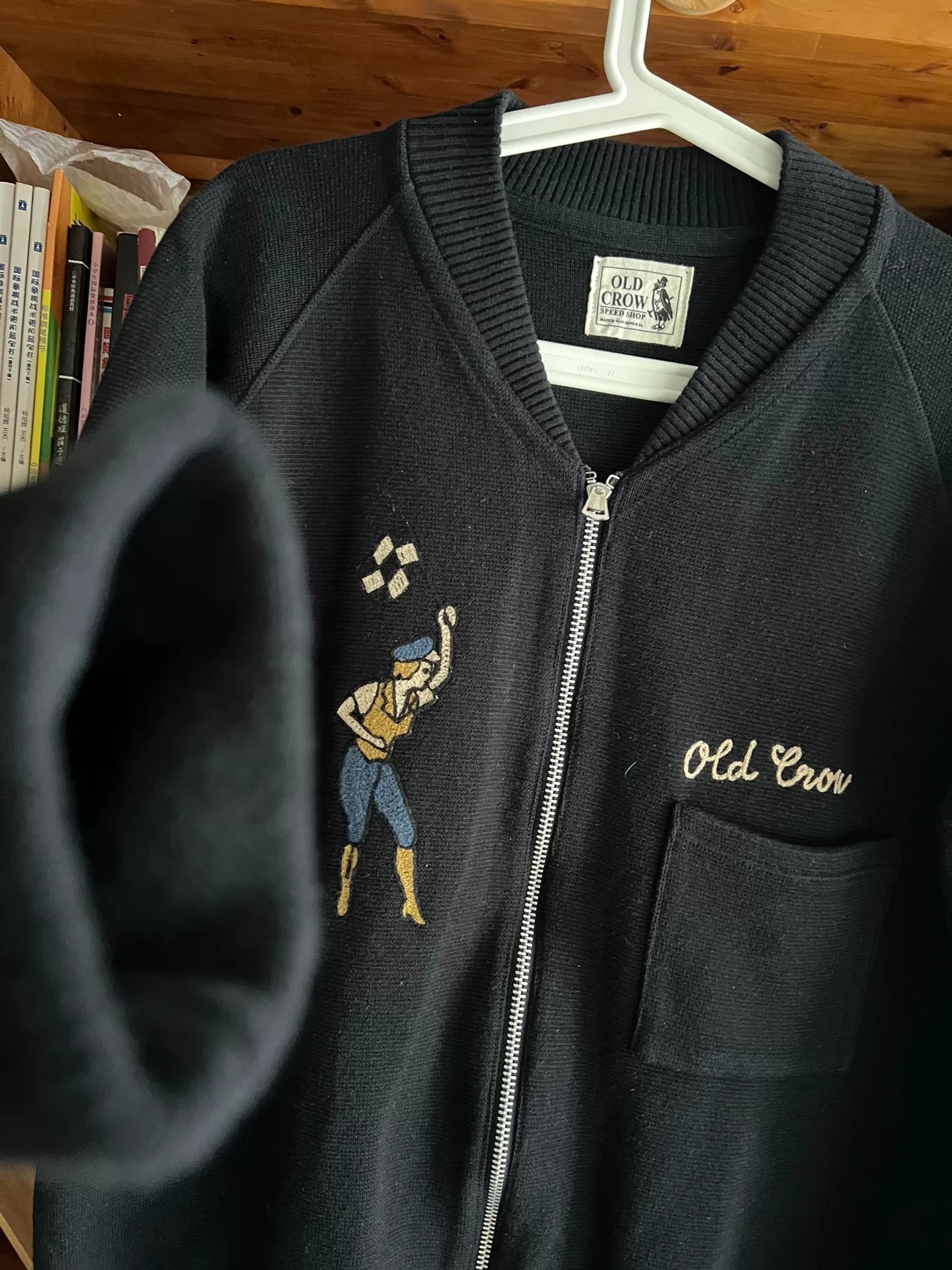 old crow vintage zip-up baseball jacket