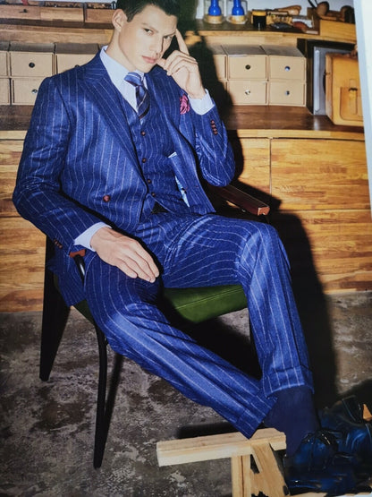 Navy Blue Striped Wool Blazer