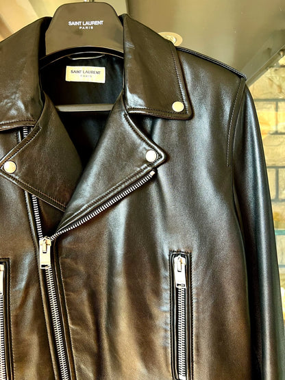 saint laurent black leather biker jacket