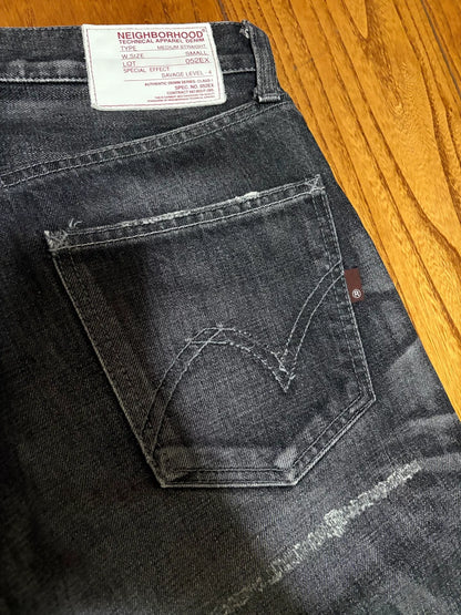 neighborhood lightning washed distressed denim pants