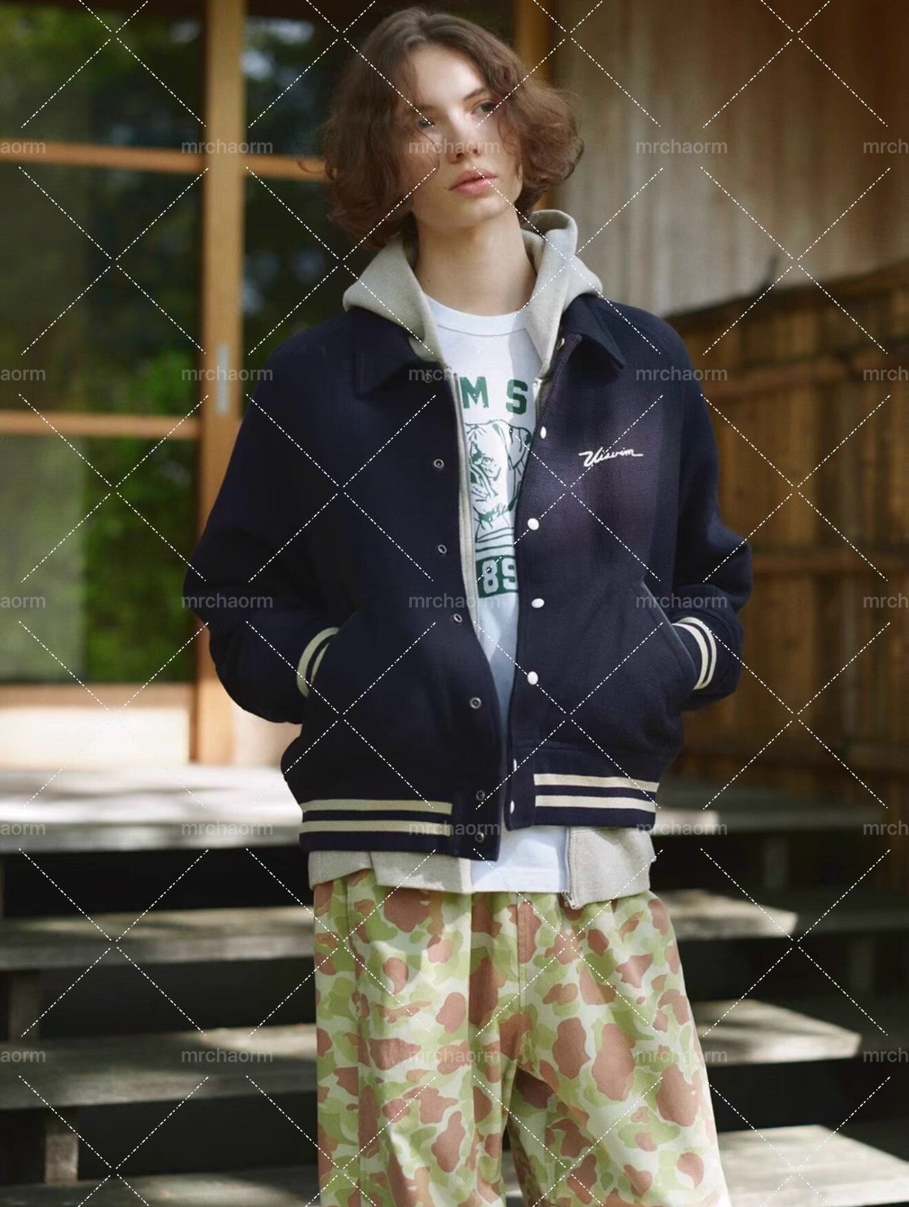 visvim crestwood varsity jacket in green