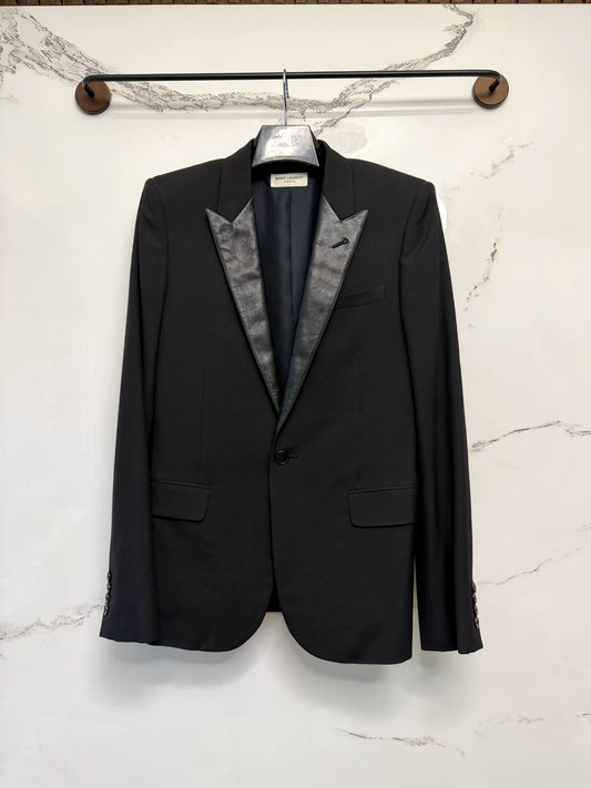 saint laurent leather lapel smoking jacket