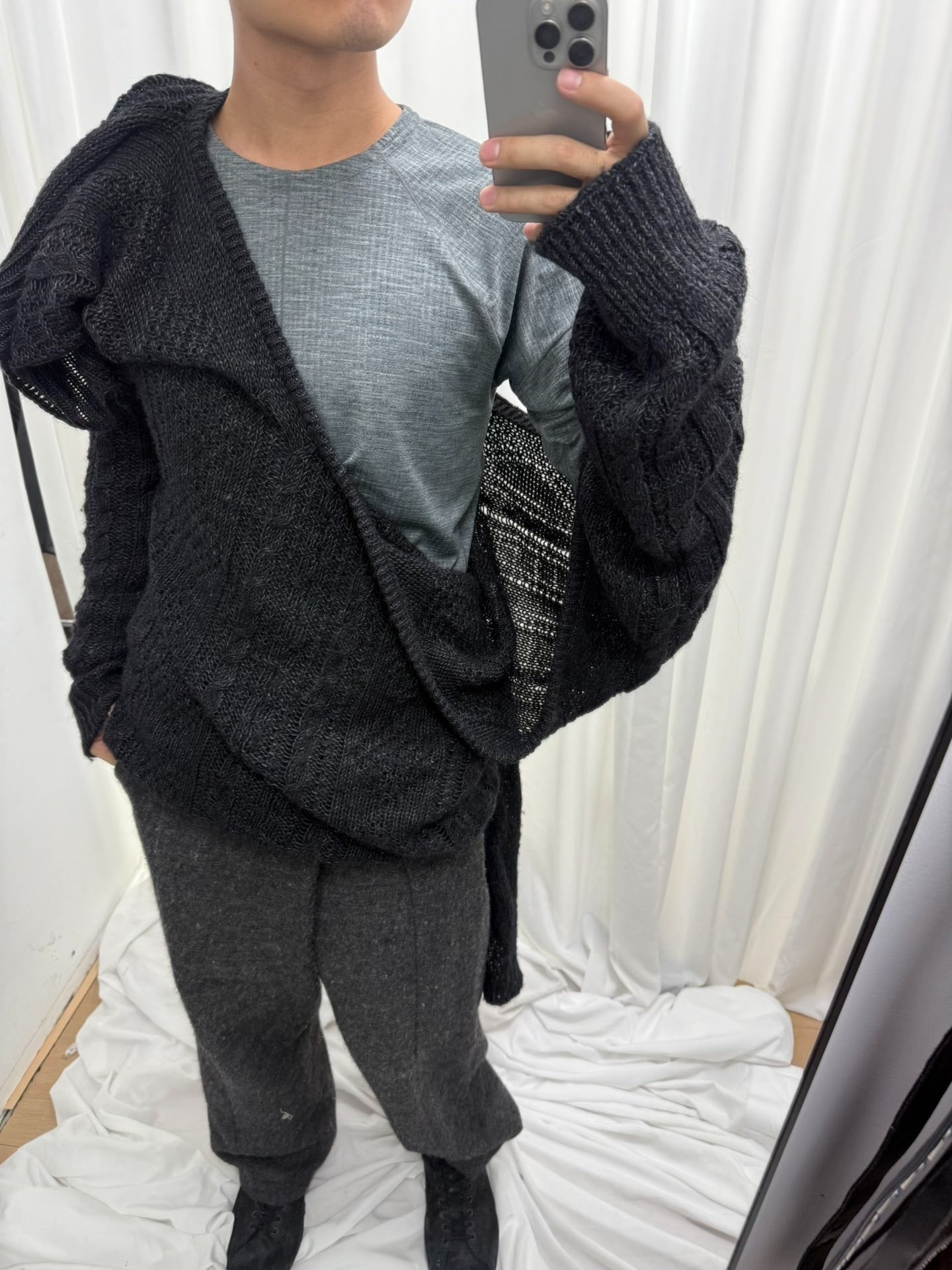 unique yohji yamamoto knitwear with high collar