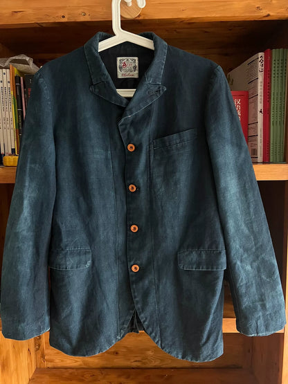 vintage blue dyed cotton linen blazer
