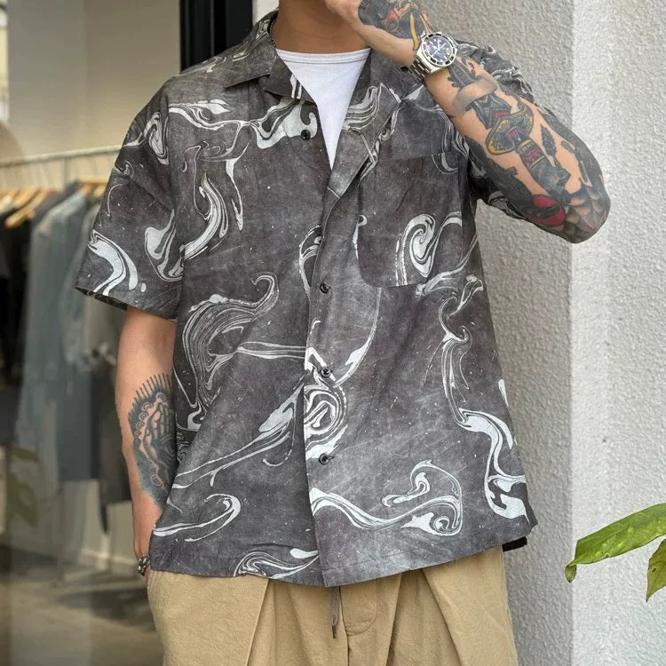 kuon suminagashi camp collar shirt