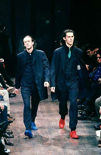 yohji yamamoto long green blue coat