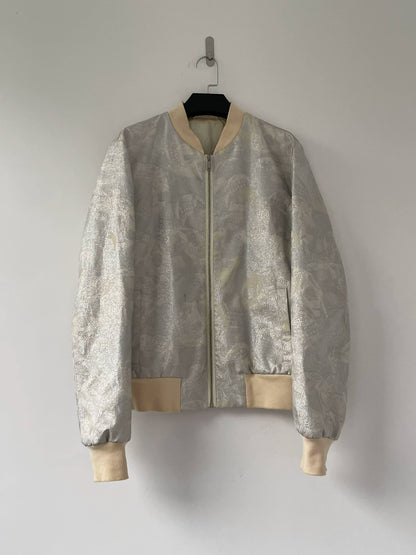 silver bomber jacket by alexander mcqueen